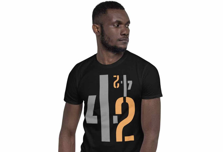 Men’s black graphic T-shirt with bold 42 print – statement streetwear fashion by ccanvas