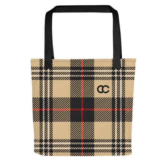 Checkered Tote Bag for Women – Beige Plaid Fashion Style | ccanvas - Tote Bag | Ccanvas