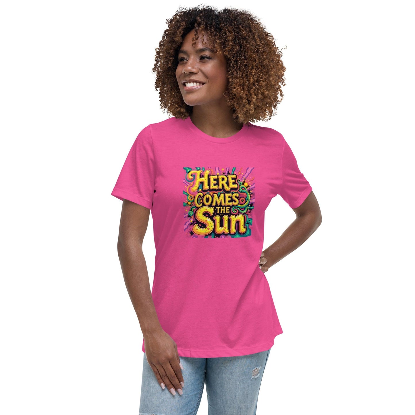 Here Comes the Sun T-Shirt - Retro Psychedelic Graphic Tee | ccanvas - Women’s T-Shirt | Ccanvas