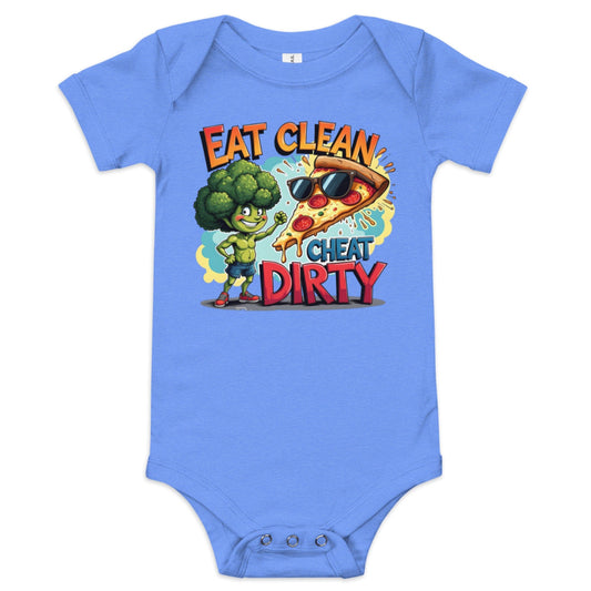 Eat Clean Cheat Dirty Baby Onesie - Funny Foodie Bodysuit | ccanvas - Baby Onesies & Bodysuit | Ccanvas