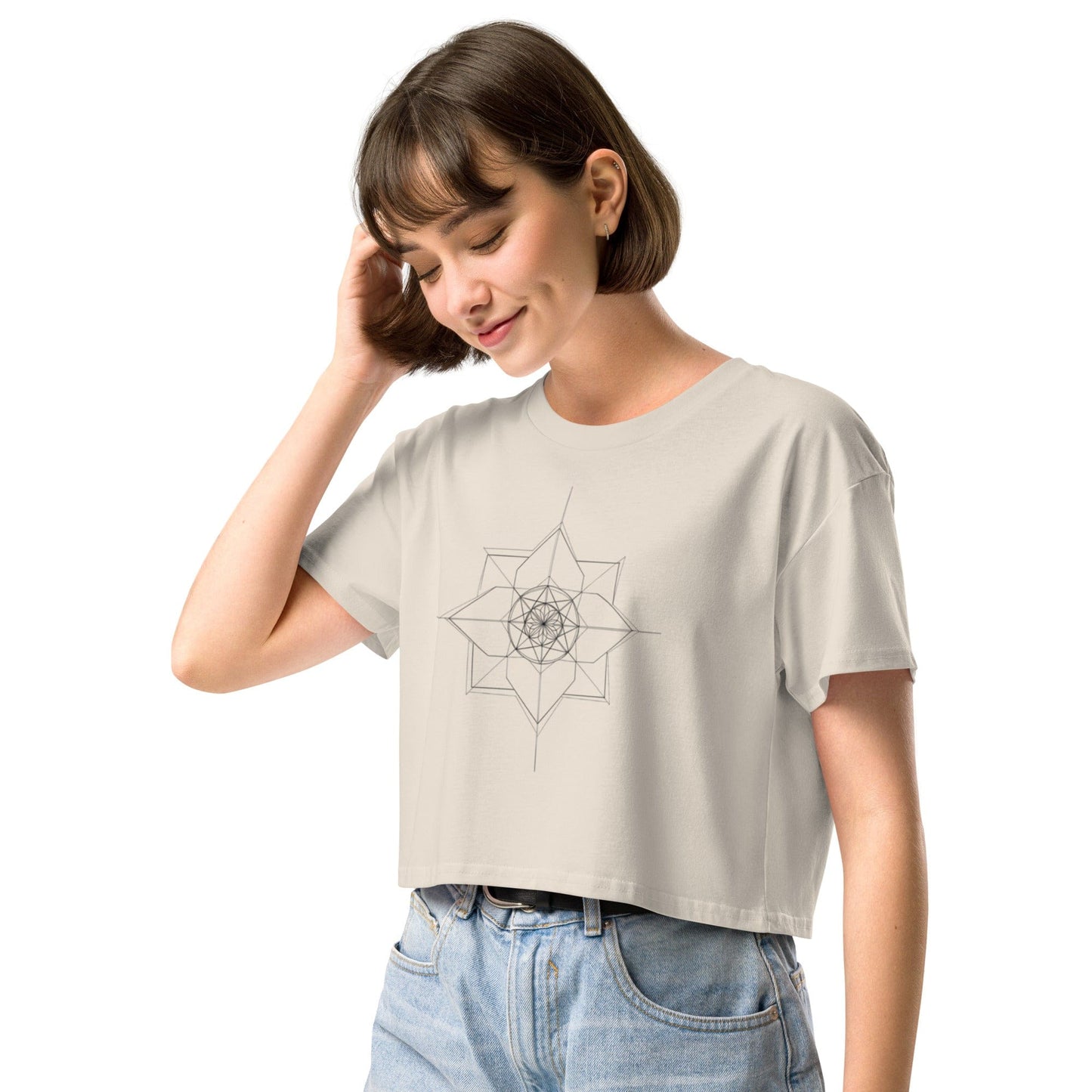 Sacred Lotus Crop Top - Geometric Spiritual Mandala Tee | ccanvas - Women’s T-Shirt | Ccanvas