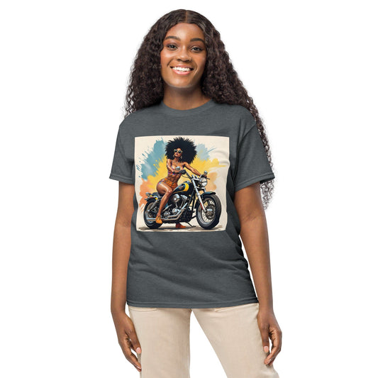 Afro Biker Queen Splash T-Shirt – Bold Motorcycle Art Tee | ccanvas - T-Shirts | Ccanvas