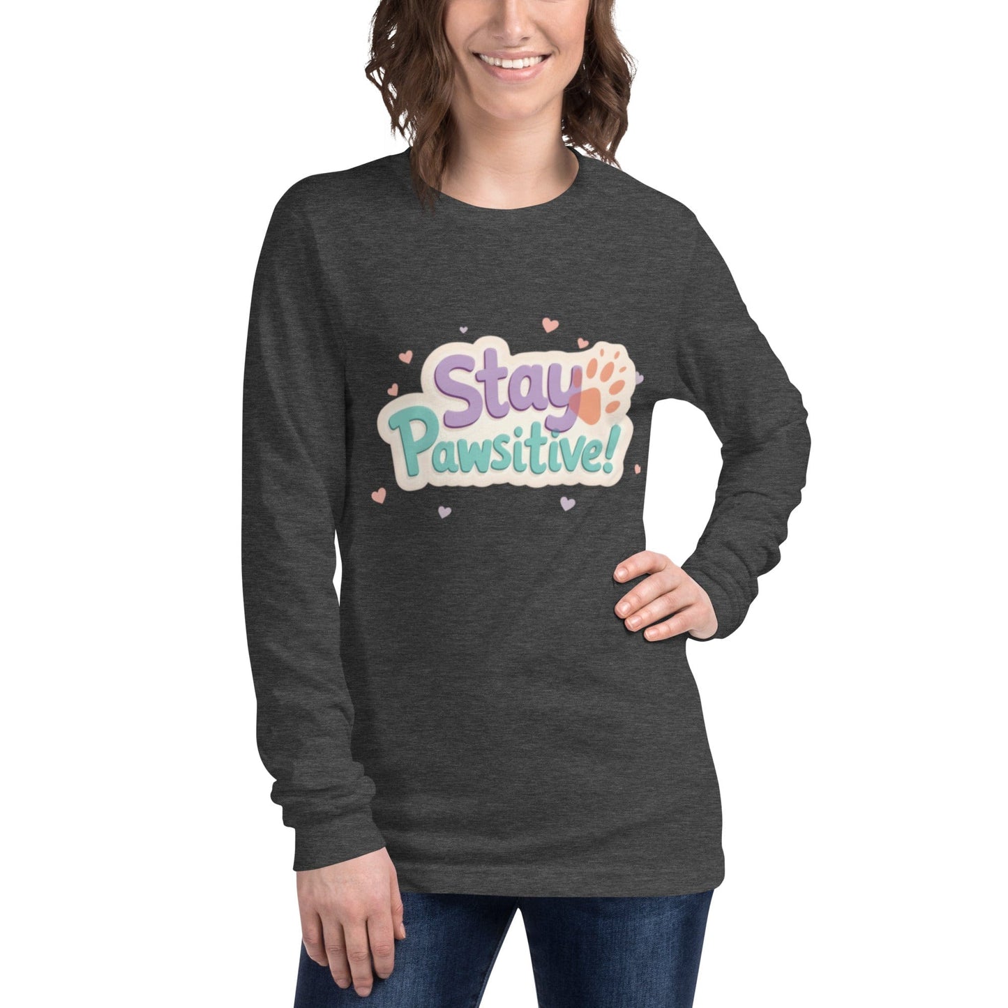 Stay Pawsitive Long - Sleeve Shirt - Cute Dog Lover Tee - T-Shirt | Ccanvas