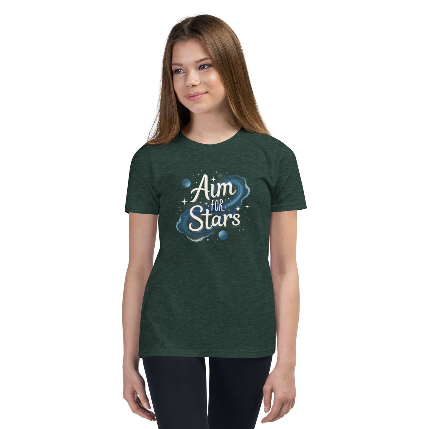 Aim for the Stars Youth T-Shirt - Motivational Galaxy Tee for Girls | ccanvas - Girls’ T-Shirts | Ccanvas