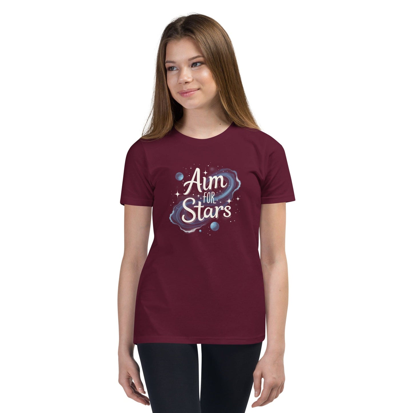 Aim for the Stars Youth T-Shirt - Motivational Galaxy Tee for Girls | ccanvas - Girls’ T-Shirts | Ccanvas