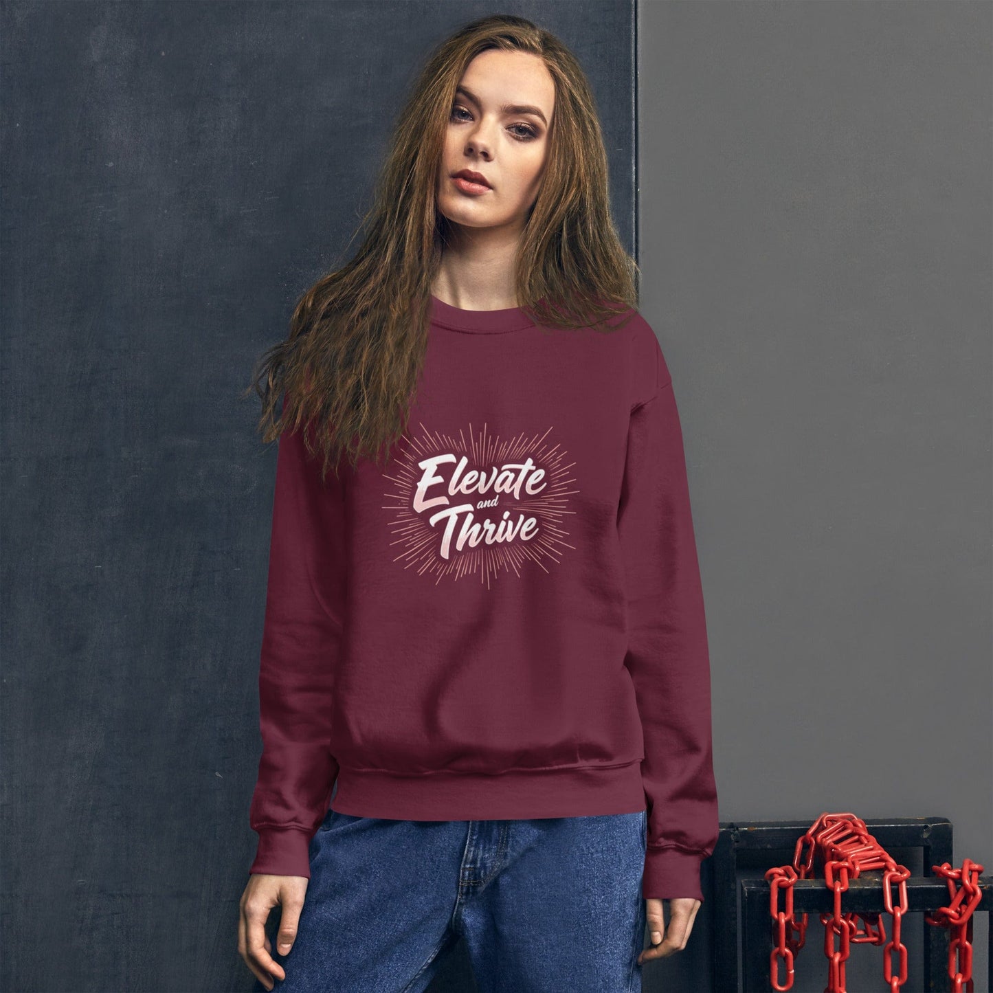Elevate and Thrive Sweatshirt Black – Motivational Quote Pullover for Women | ccanvas - Sweatshirt | Ccanvas