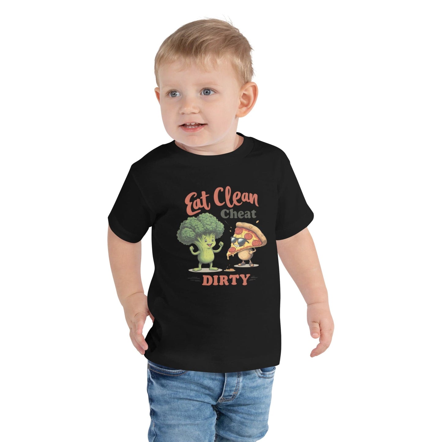 Eat Clean Cheat Dirty Kids T-Shirt`s – Funny Broccoli & Pizza Graphic Tee | ccanvas - Kids T-Shirts | Ccanvas