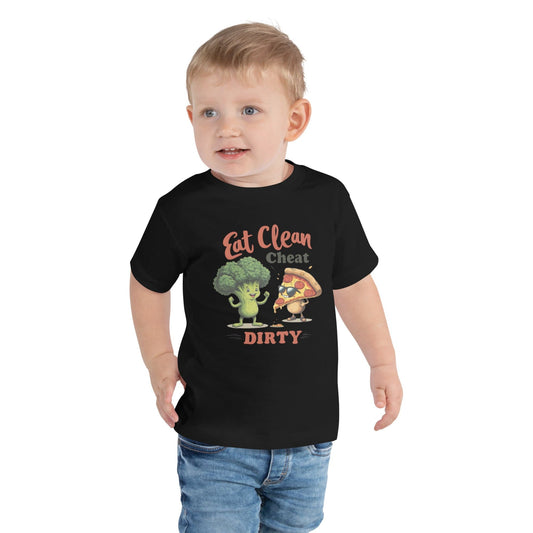 Eat Clean Cheat Dirty Kids T-Shirt`s – Funny Broccoli & Pizza Graphic Tee | ccanvas - Kids T-Shirts | Ccanvas