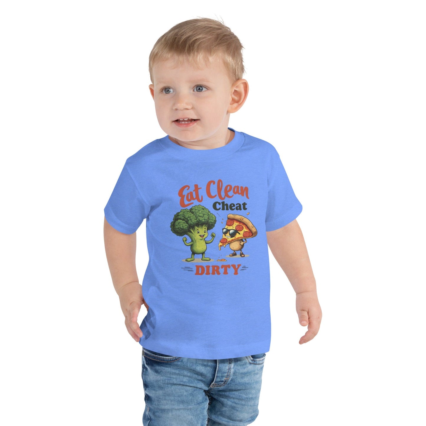 Eat Clean Cheat Dirty Kids T-Shirt`s – Funny Broccoli & Pizza Graphic Tee | ccanvas - Kids T-Shirts | Ccanvas