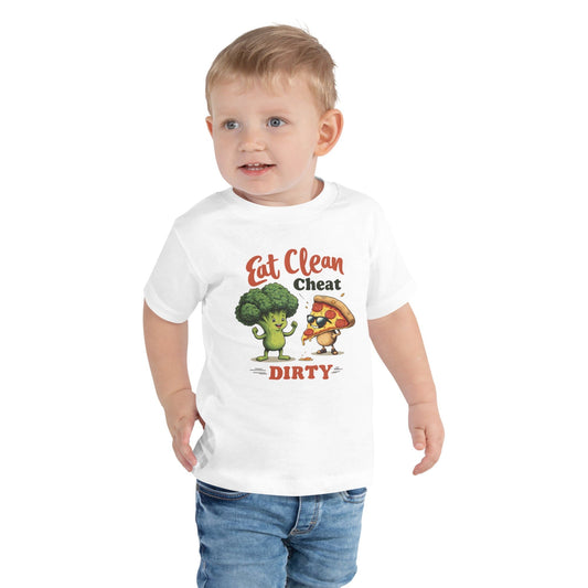 Eat Clean Cheat Dirty Kids T-Shirt`s – Funny Broccoli & Pizza Graphic Tee | ccanvas - Kids T-Shirts | Ccanvas