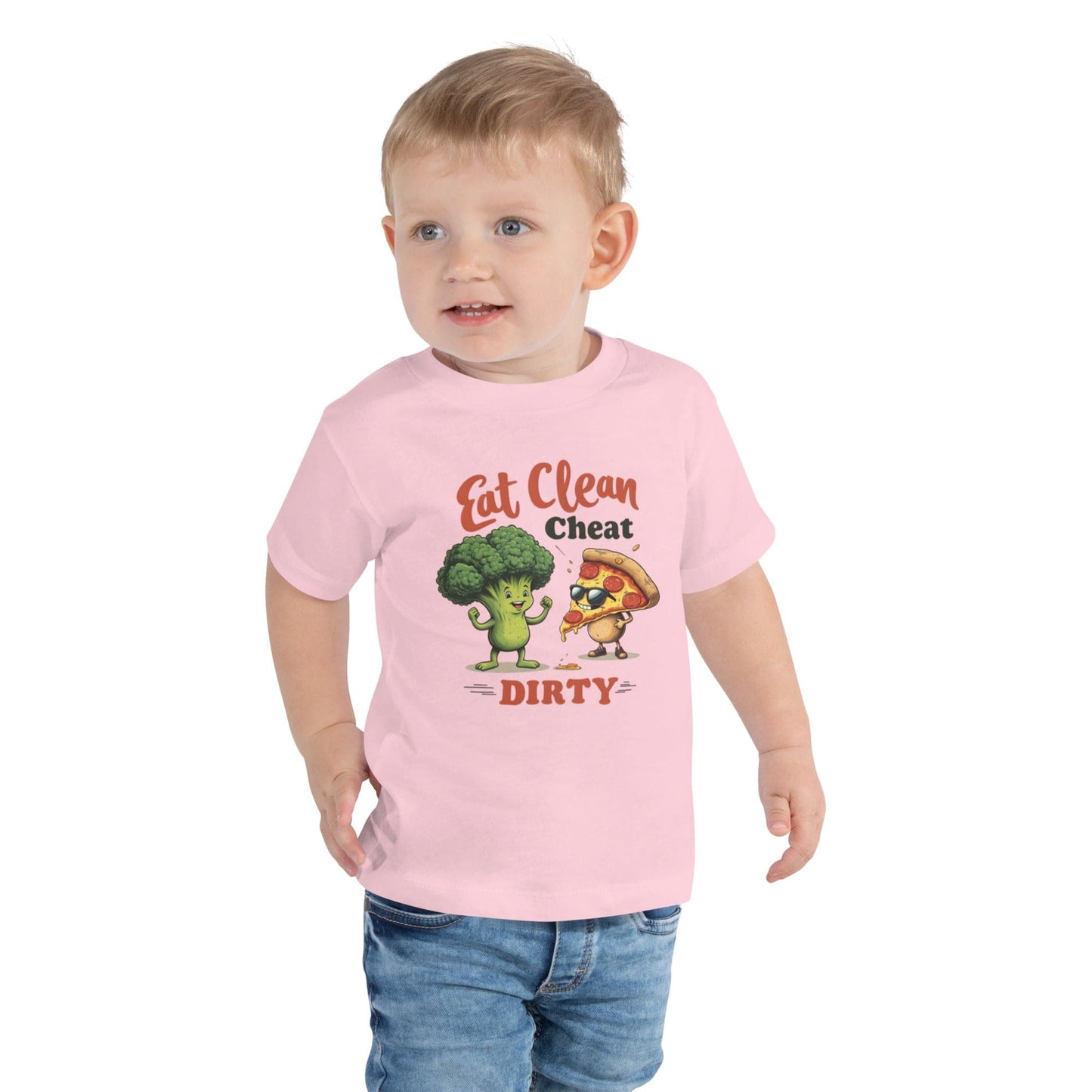 Eat Clean Cheat Dirty Kids T-Shirt`s – Funny Broccoli & Pizza Graphic Tee | ccanvas - Kids T-Shirts | Ccanvas
