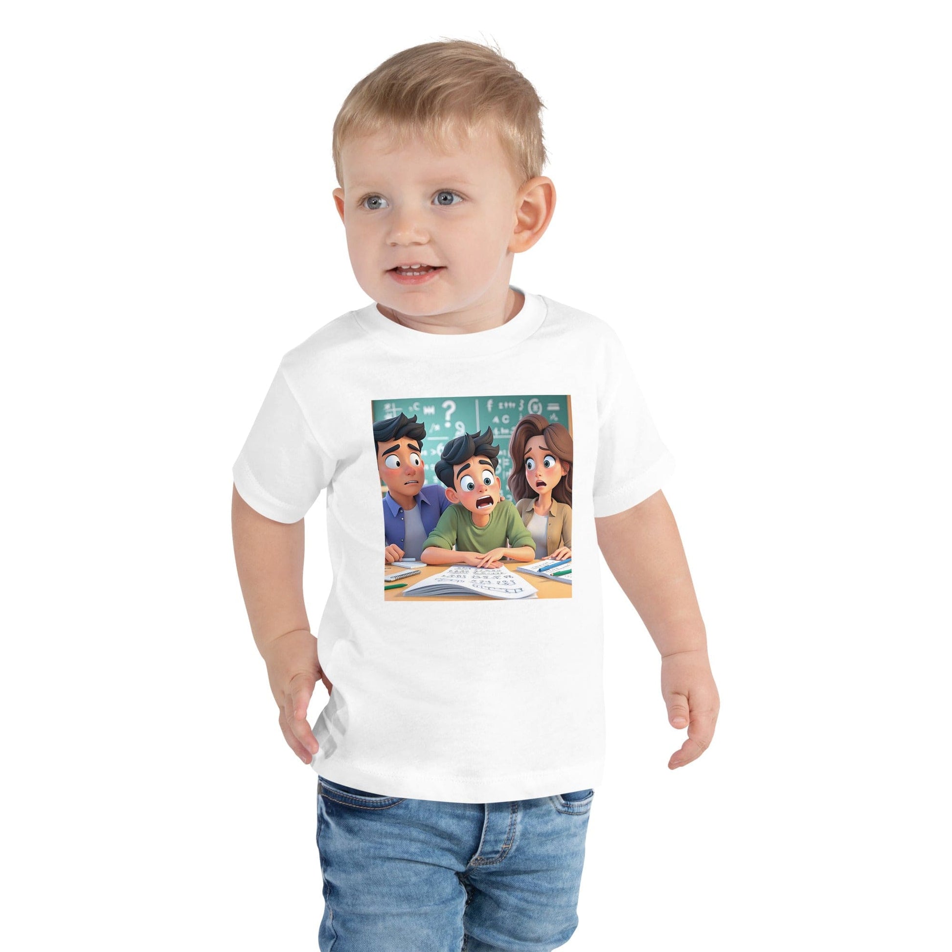 Funny Toddler T-Shirt with Confused Math Homework Cartoon | ccanvas - Toddler T-Shirts | Ccanvas