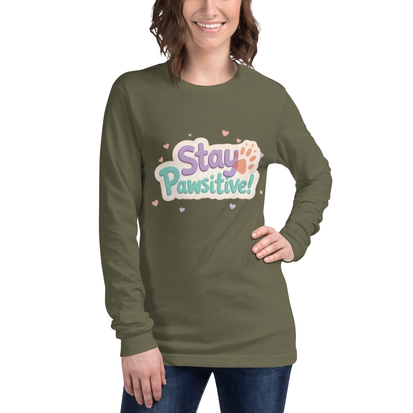 Stay Pawsitive Long - Sleeve Shirt - Cute Dog Lover Tee - T-Shirt | Ccanvas