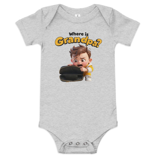 Where Is Grandpa? Baby Onesie - Funny Cartoon Bodysuit | ccanvas - Baby Onesies & Bodysuits | Ccanvas