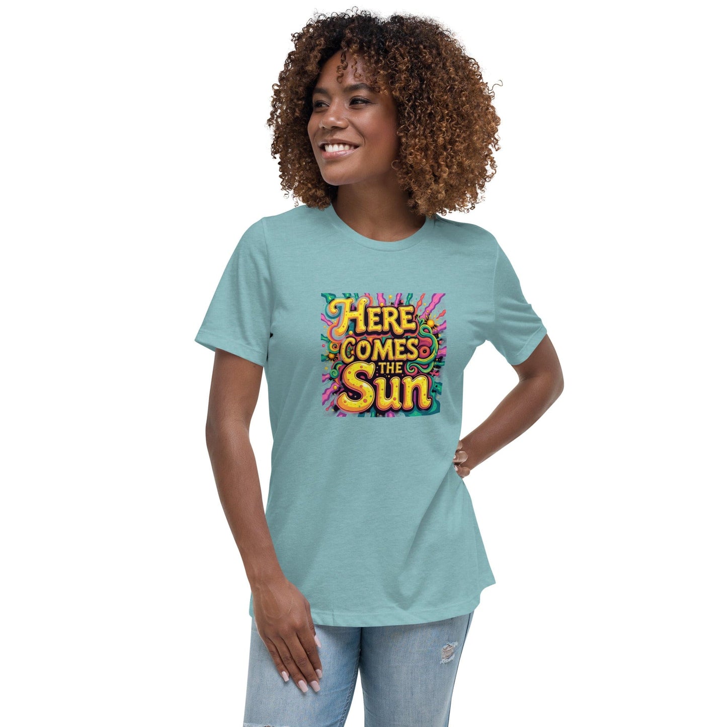 Here Comes the Sun T-Shirt - Retro Psychedelic Graphic Tee | ccanvas - Women’s T-Shirt | Ccanvas