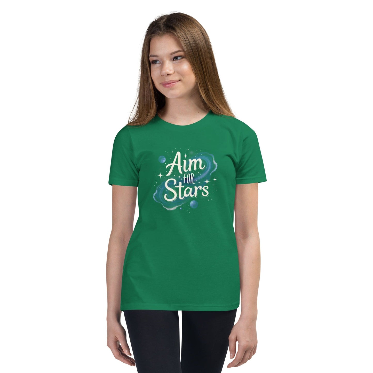 Aim for the Stars Youth T-Shirt - Motivational Galaxy Tee for Girls | ccanvas - Girls’ T-Shirts | Ccanvas