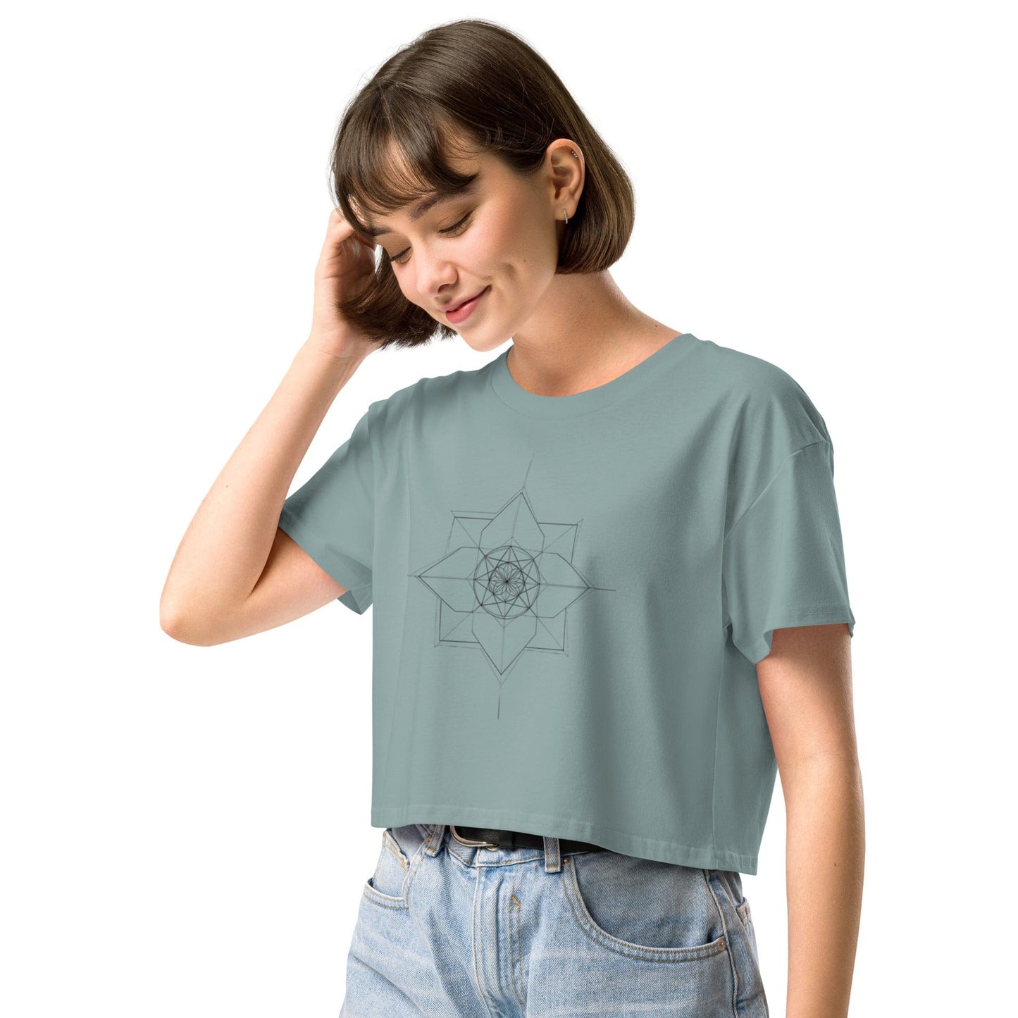 Sacred Lotus Crop Top - Geometric Spiritual Mandala Tee | ccanvas - Women’s T-Shirt | Ccanvas