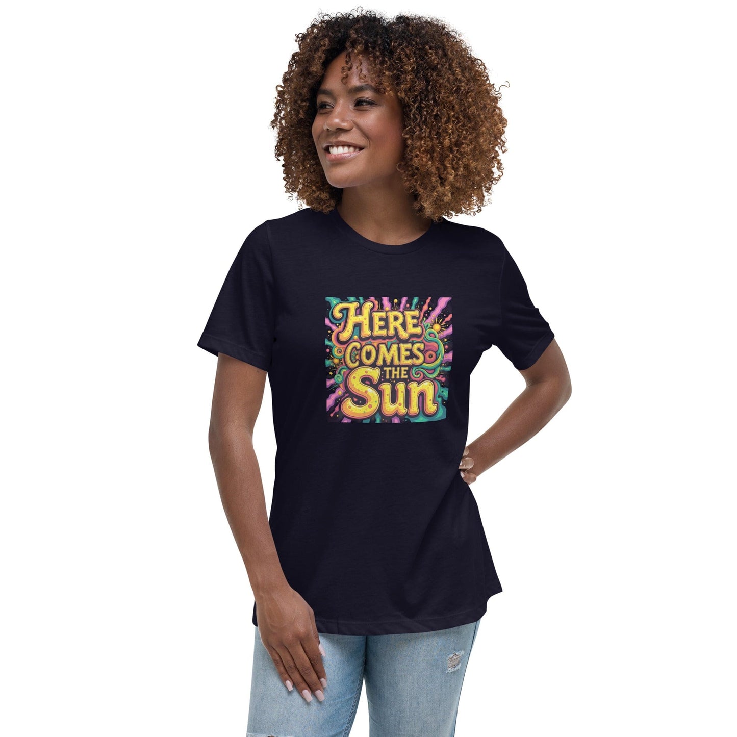 Here Comes the Sun T-Shirt - Retro Psychedelic Graphic Tee | ccanvas - Women’s T-Shirt | Ccanvas