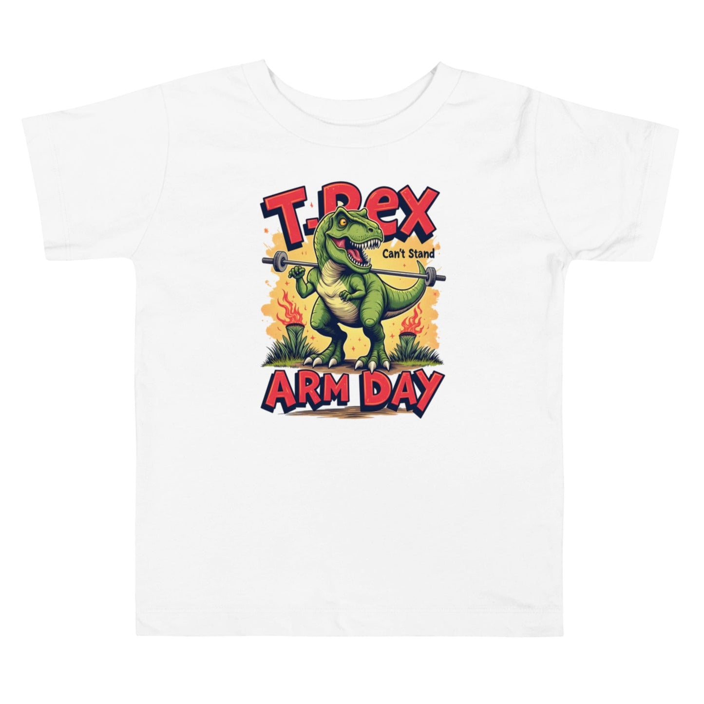 T - Rex Arm Day Kids T-Shirt – Funny Dinosaur Workout Tee for Boys & Girls | ccanvas - Toddler T-Shirt | Ccanvas