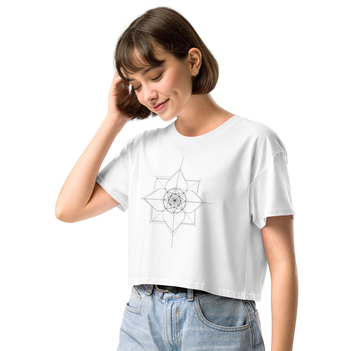 Sacred Lotus Crop Top - Geometric Spiritual Mandala Tee | ccanvas - Women’s T-Shirt | Ccanvas