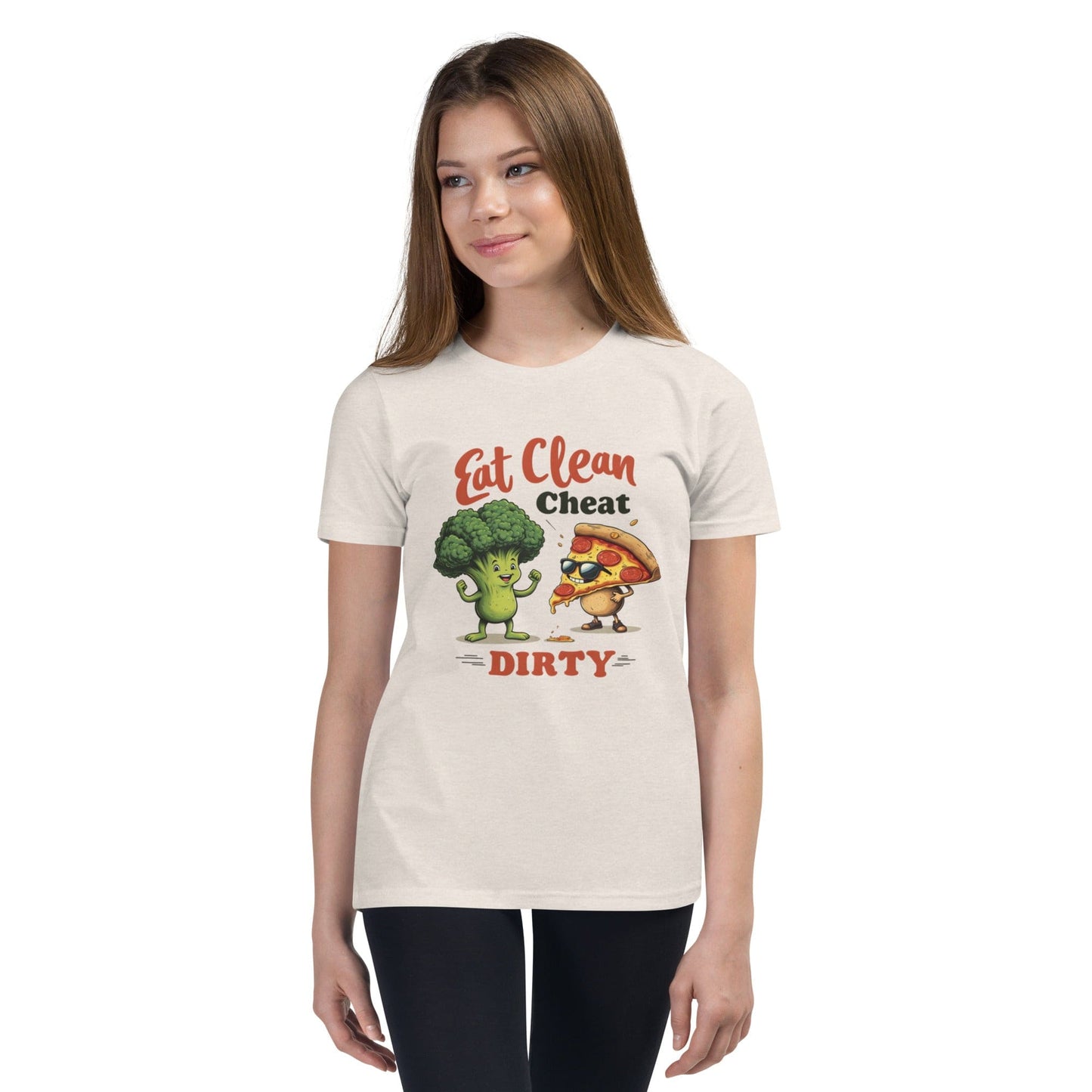 Eat Clean Cheat Dirty T-Shirt for Women – Funny Broccoli & Pizza Gym Life Tee | ccanvas - Women’s T-Shirts | Ccanvas