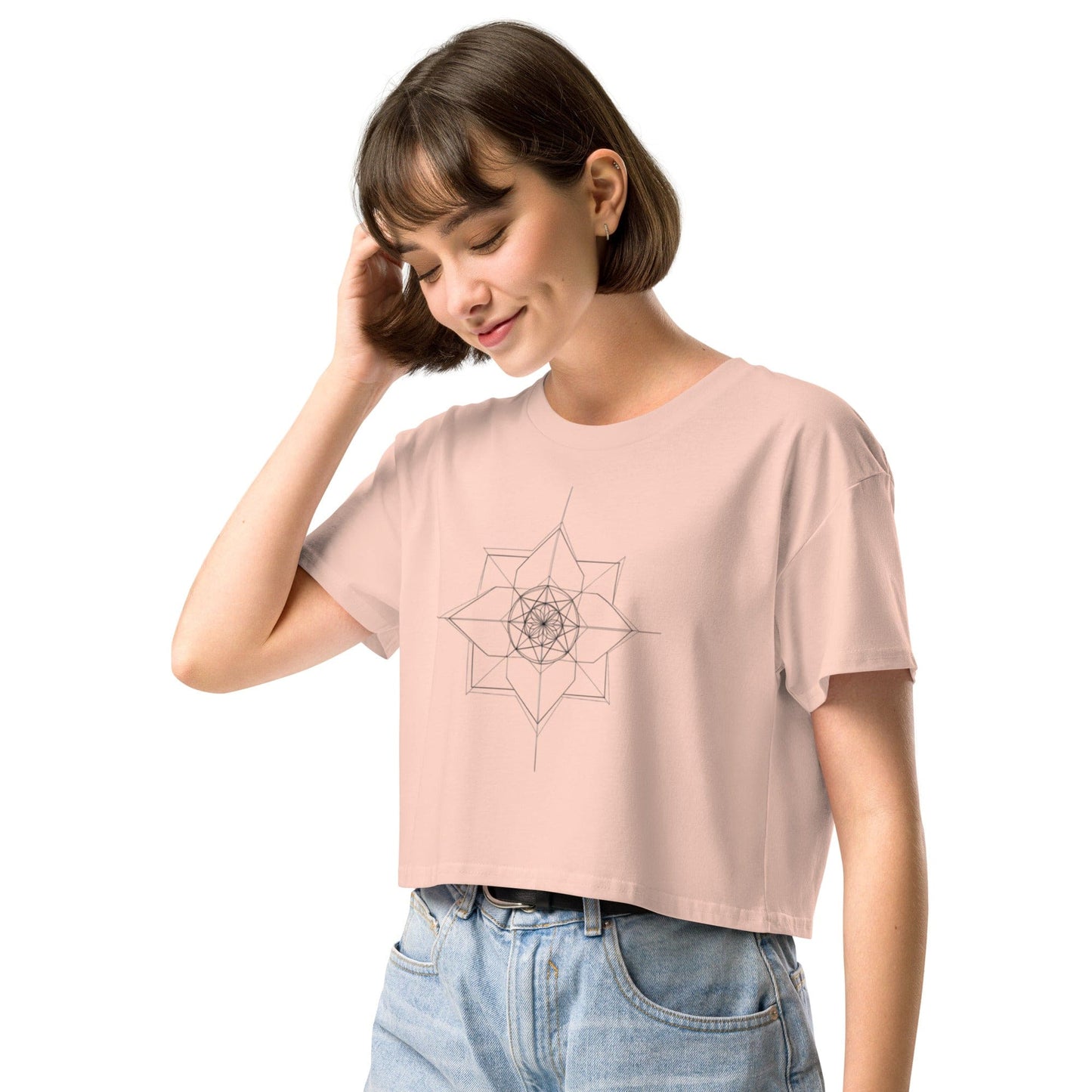 Sacred Lotus Crop Top - Geometric Spiritual Mandala Tee | ccanvas - Women’s T-Shirt | Ccanvas