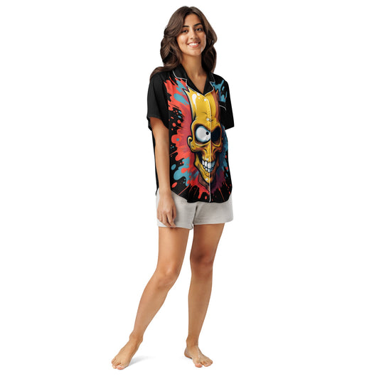Skull Parody Cuban Shirt – Bold Graphic Button - Up | ccanvas - Short - Sleeve Cuban Collar Shirt | Ccanvas