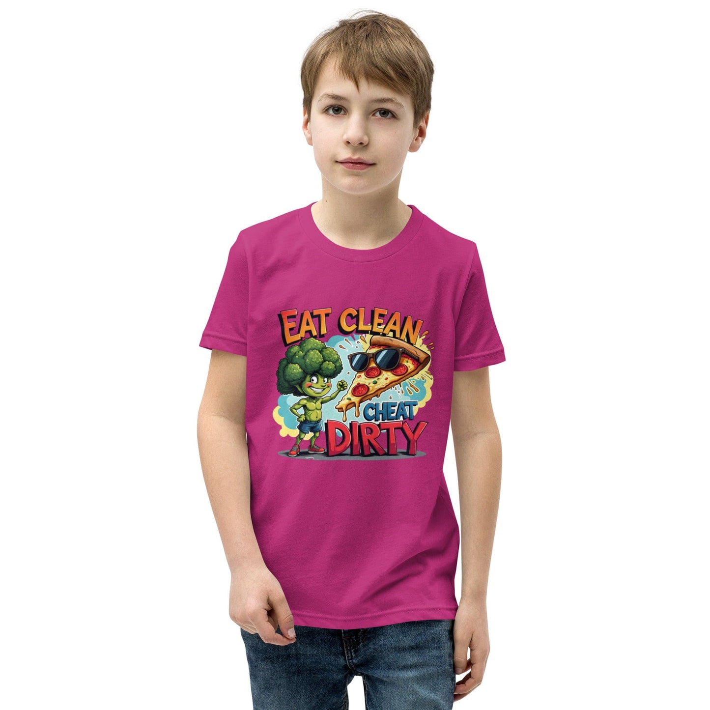 Eat Clean Cheat Dirty Kids T-Shirt – Funny Broccoli & Pizza Graphic Tee | ccanvas - Kids T-Shirts | Ccanvas