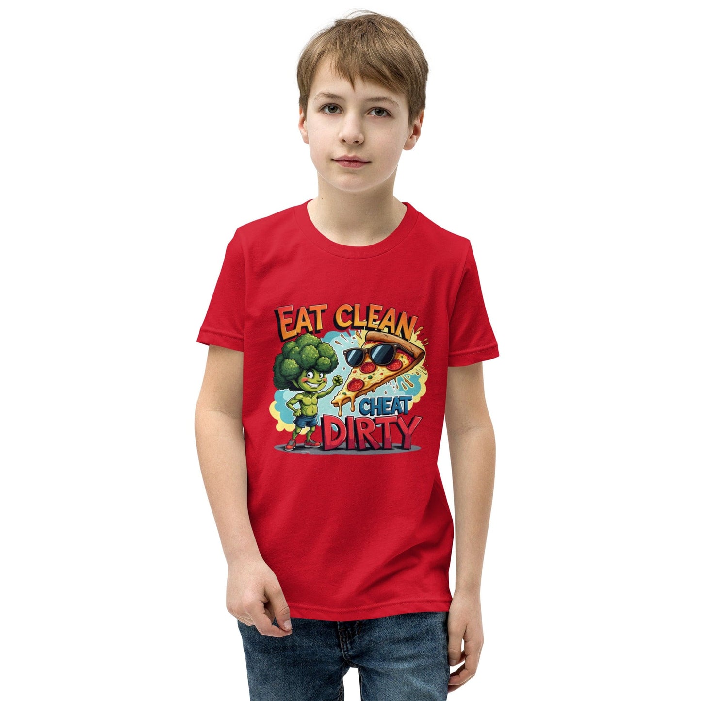 Eat Clean Cheat Dirty Kids T-Shirt – Funny Broccoli & Pizza Graphic Tee | ccanvas - Kids T-Shirts | Ccanvas