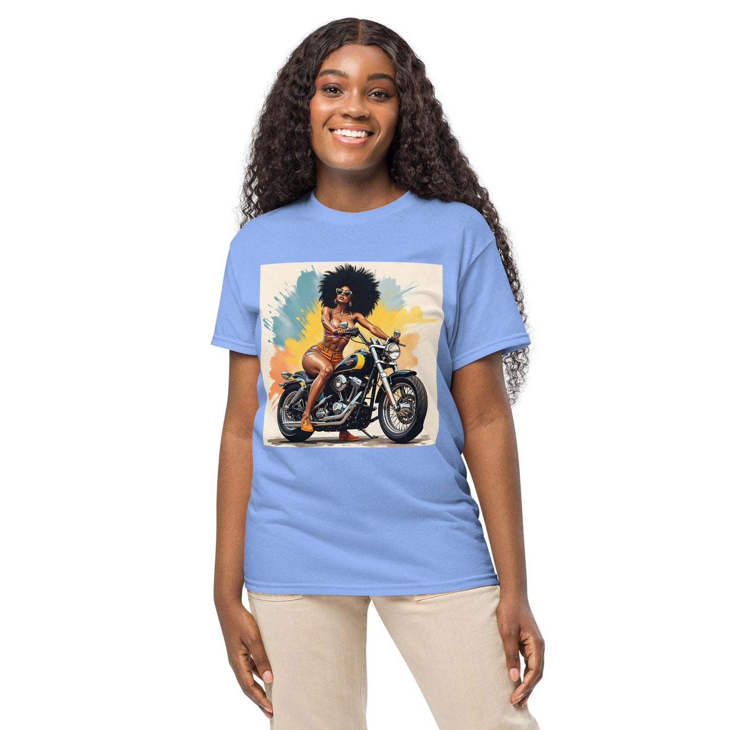 Afro Biker Queen Splash T-Shirt – Bold Motorcycle Art Tee | ccanvas - T-Shirts | Ccanvas