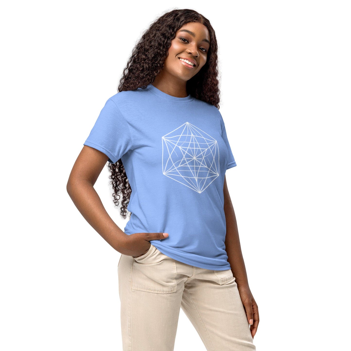 Sacred Geometry T-Shirt – White Line Art Cube Design | ccanvas - Women’s T-Shirt | Ccanvas