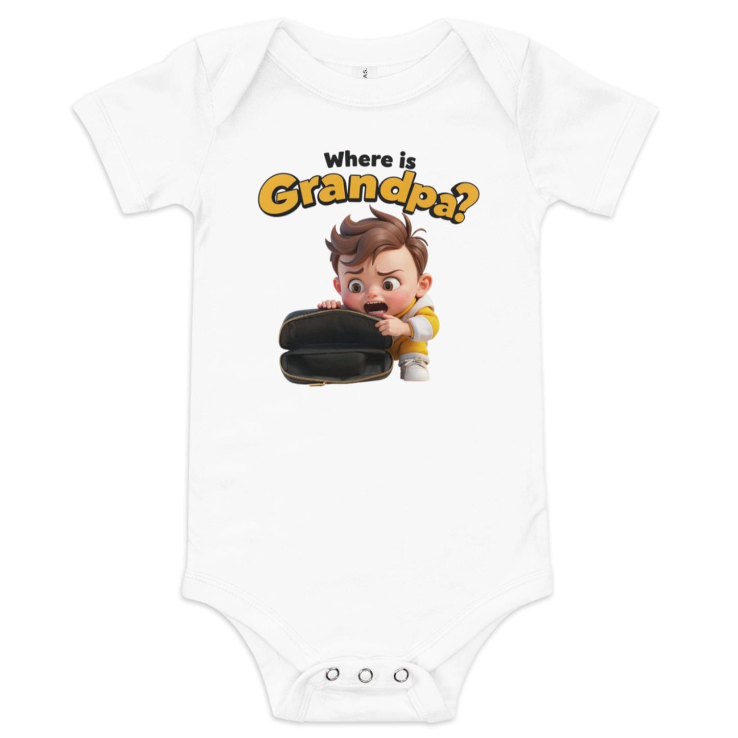 Where Is Grandpa? Baby Onesie - Funny Cartoon Bodysuit | ccanvas - Baby Onesies & Bodysuits | Ccanvas