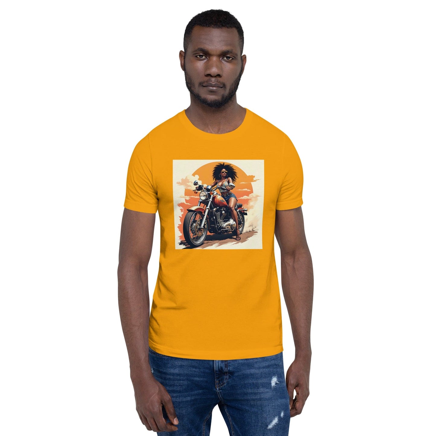 Biker Girl Sunset T-Shirt – Retro Motorcycle Graphic Tee | ccanvas - Men’s T-Shirt | Ccanvas