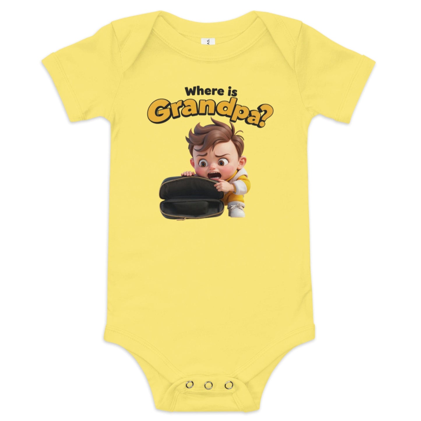 Where Is Grandpa? Baby Onesie - Funny Cartoon Bodysuit | ccanvas - Baby Onesies & Bodysuits | Ccanvas