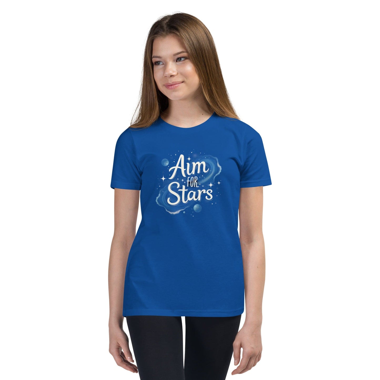 Aim for the Stars Youth T-Shirt - Motivational Galaxy Tee for Girls | ccanvas - Girls’ T-Shirts | Ccanvas