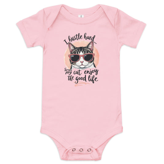 Hustle Hard Cat Baby Onesie - Funny Pet Lover Bodysuit - Baby Onesies & Bodysuits | Ccanvas
