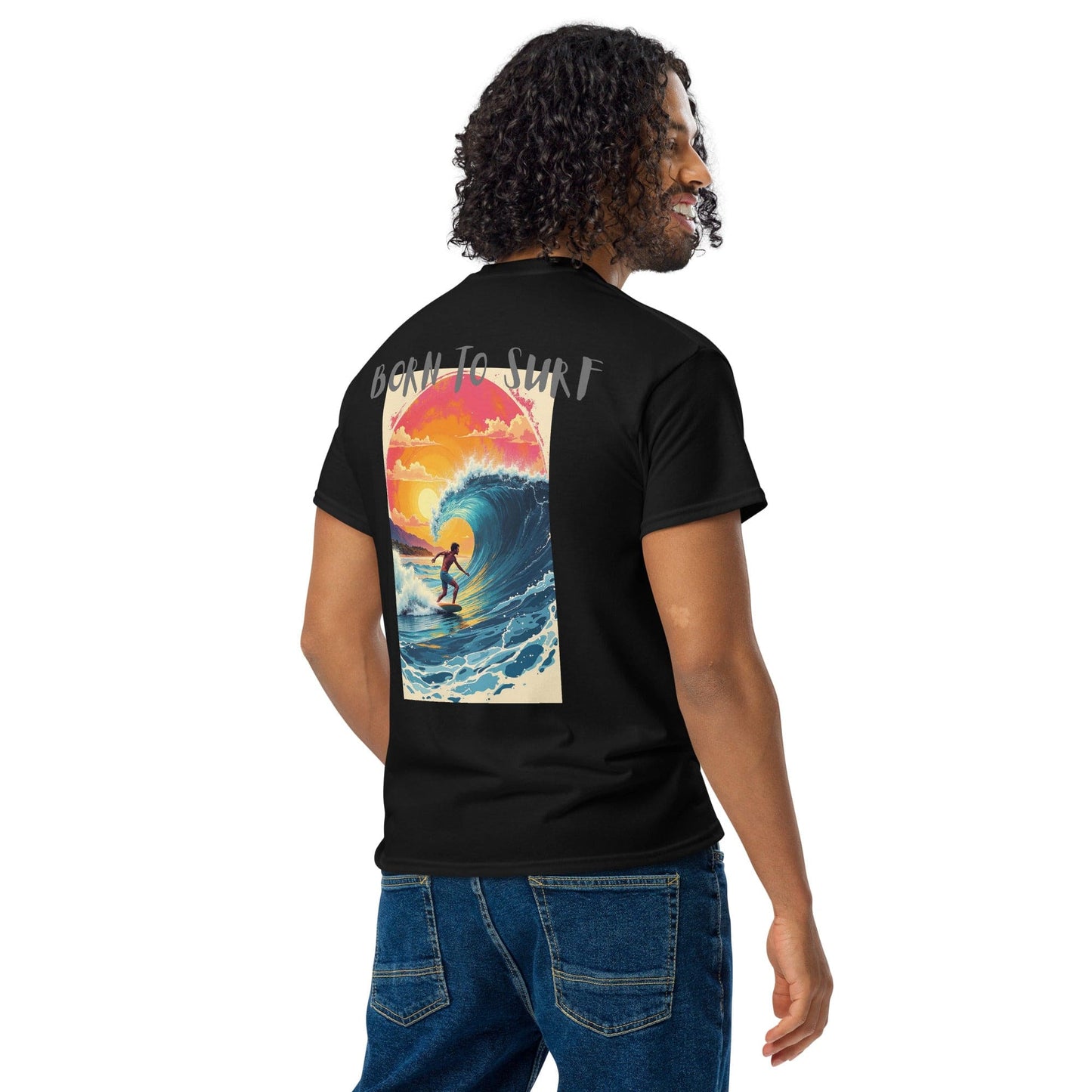 Born to Surf Back Print T-Shirt – Retro Wave Surf Shirt | ccanvas - Unisex T-Shirt | Ccanvas