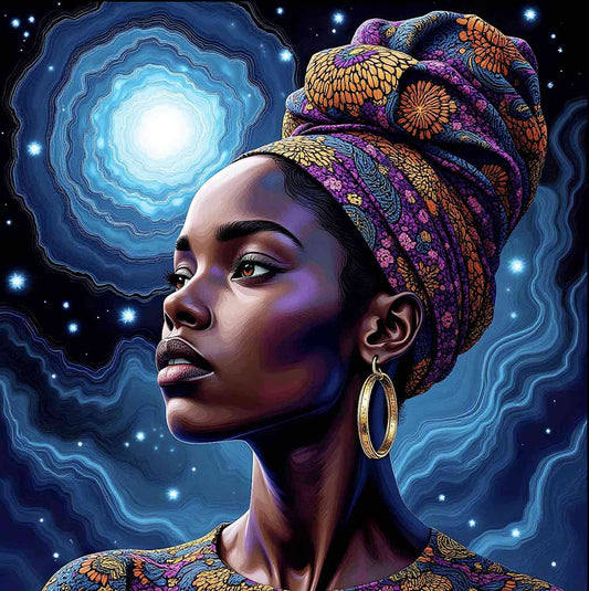 Celestial Majesty: African Woman with Cosmic Aura – Art Print (Download Only) | ccanvas - Digital Art Print | Ccanvas