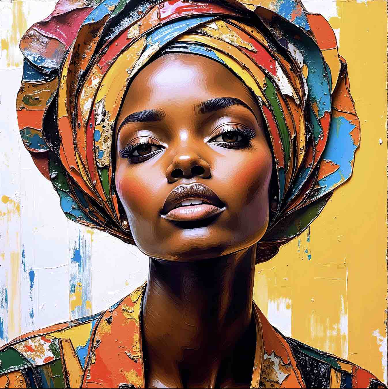 Afrocentric digital portrait of a regal woman in bold colors – cultural wall print by ccanvas