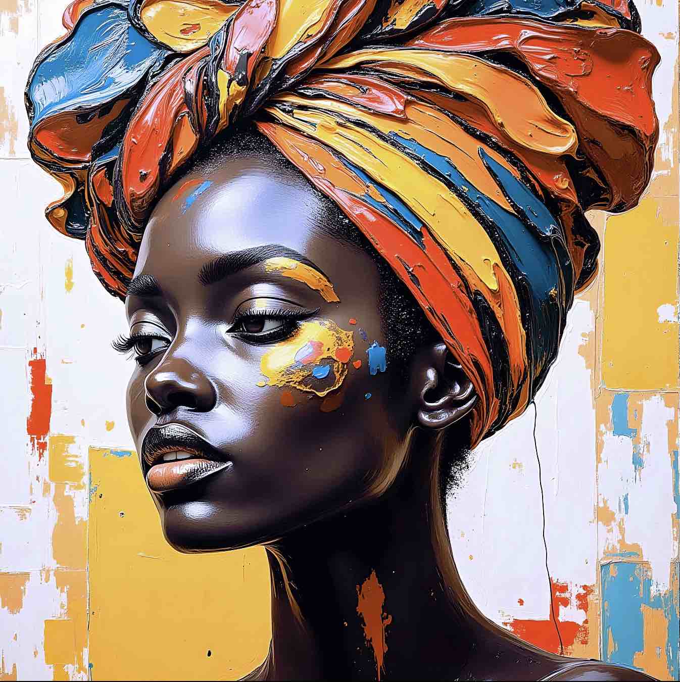 Downloadable Afro Woman Oil Texture Portrait – Bold Colors (Max 150x150cm) | ccanvas - Downloadable Digital Art | Ccanvas