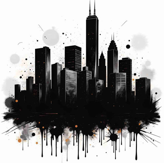 Downloadable Urban Drip Skyline – Black & White Digital Art (Max 150x150cm) | ccanvas - Downloadable Digital Art | Ccanvas