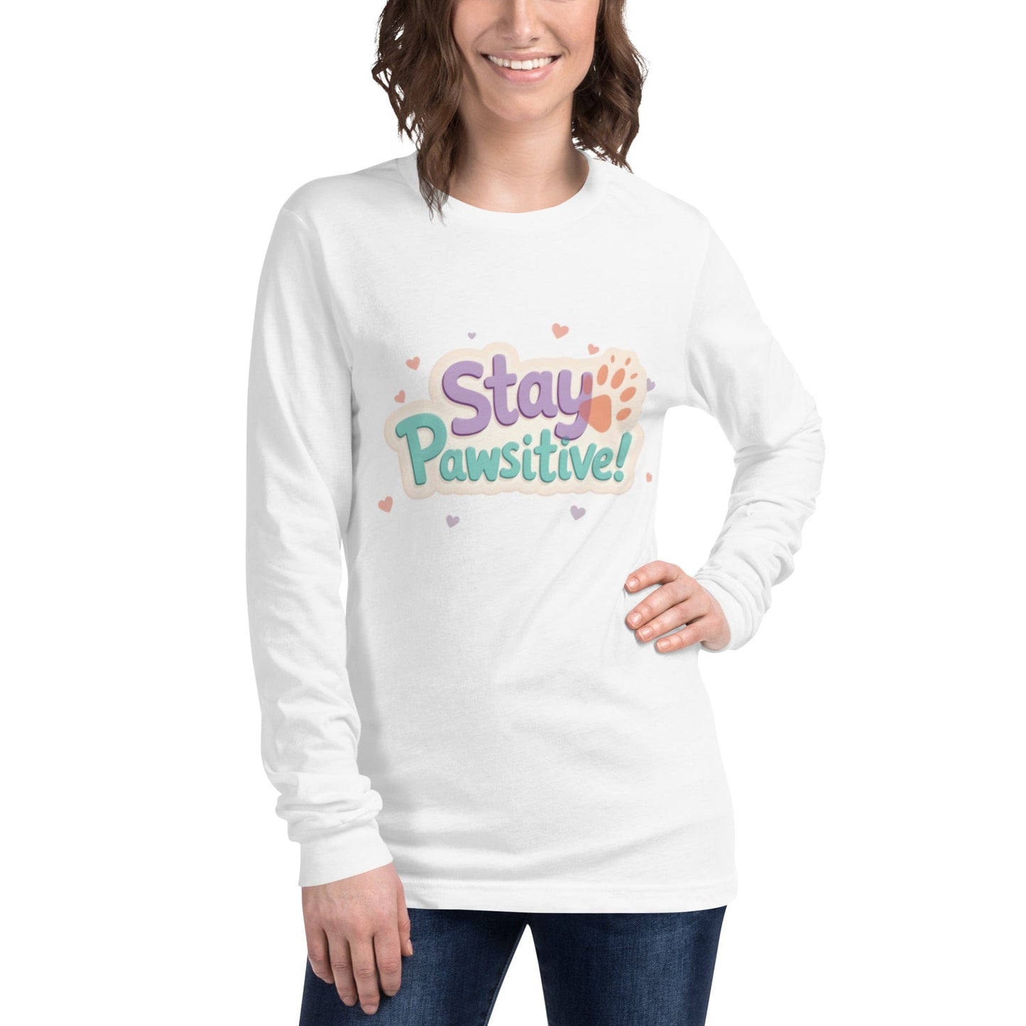 Stay Pawsitive Long - Sleeve Shirt - Cute Dog Lover Tee - T-Shirt | Ccanvas