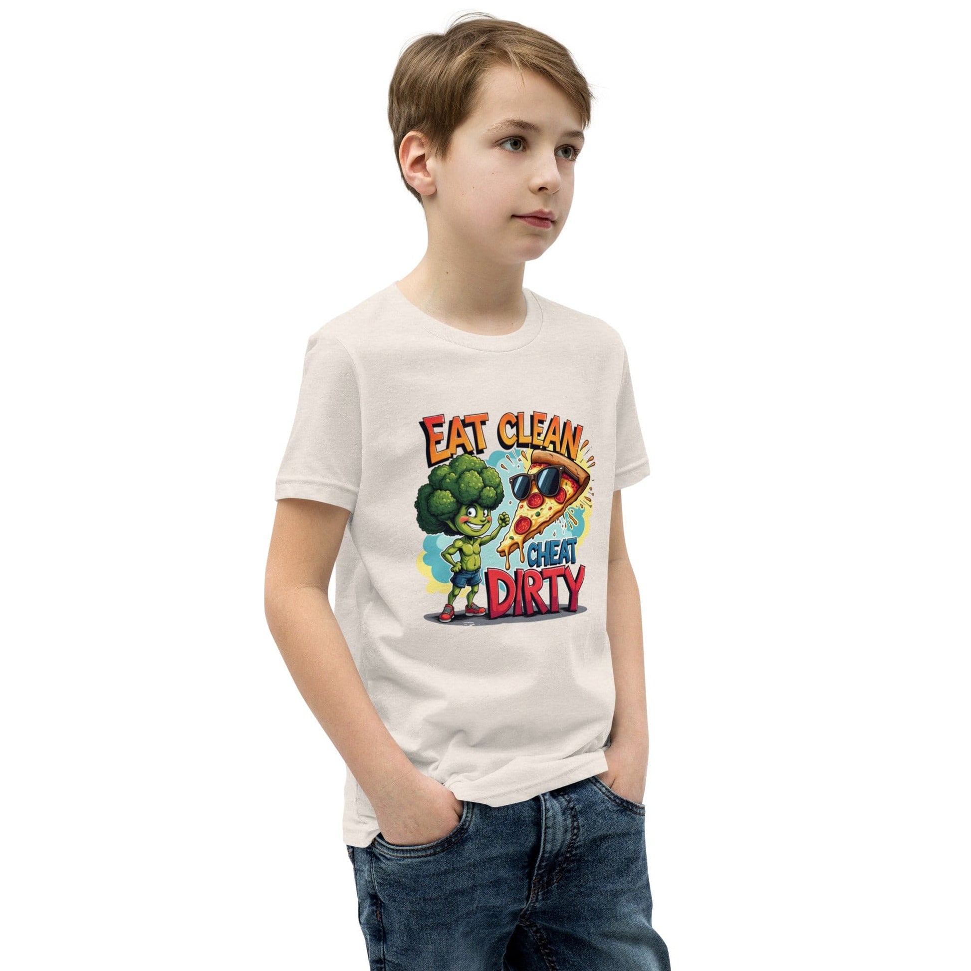Eat Clean Cheat Dirty Kids T-Shirt – Funny Broccoli & Pizza Graphic Tee | ccanvas - Kids T-Shirts | Ccanvas