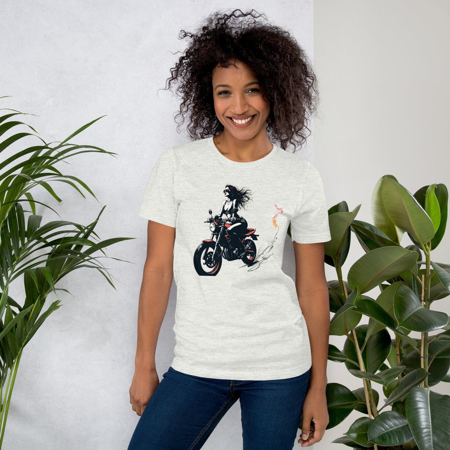 Motorcycle Rebel Woman T-Shirt Bold Graphic Tee | ccanvas - Women’s T-Shirt | Ccanvas