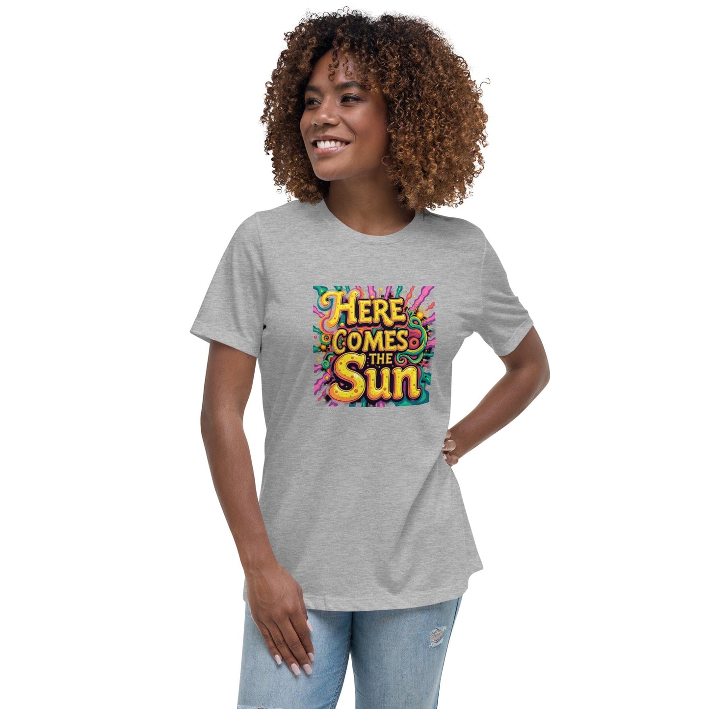 Here Comes the Sun T-Shirt - Retro Psychedelic Graphic Tee | ccanvas - Women’s T-Shirt | Ccanvas