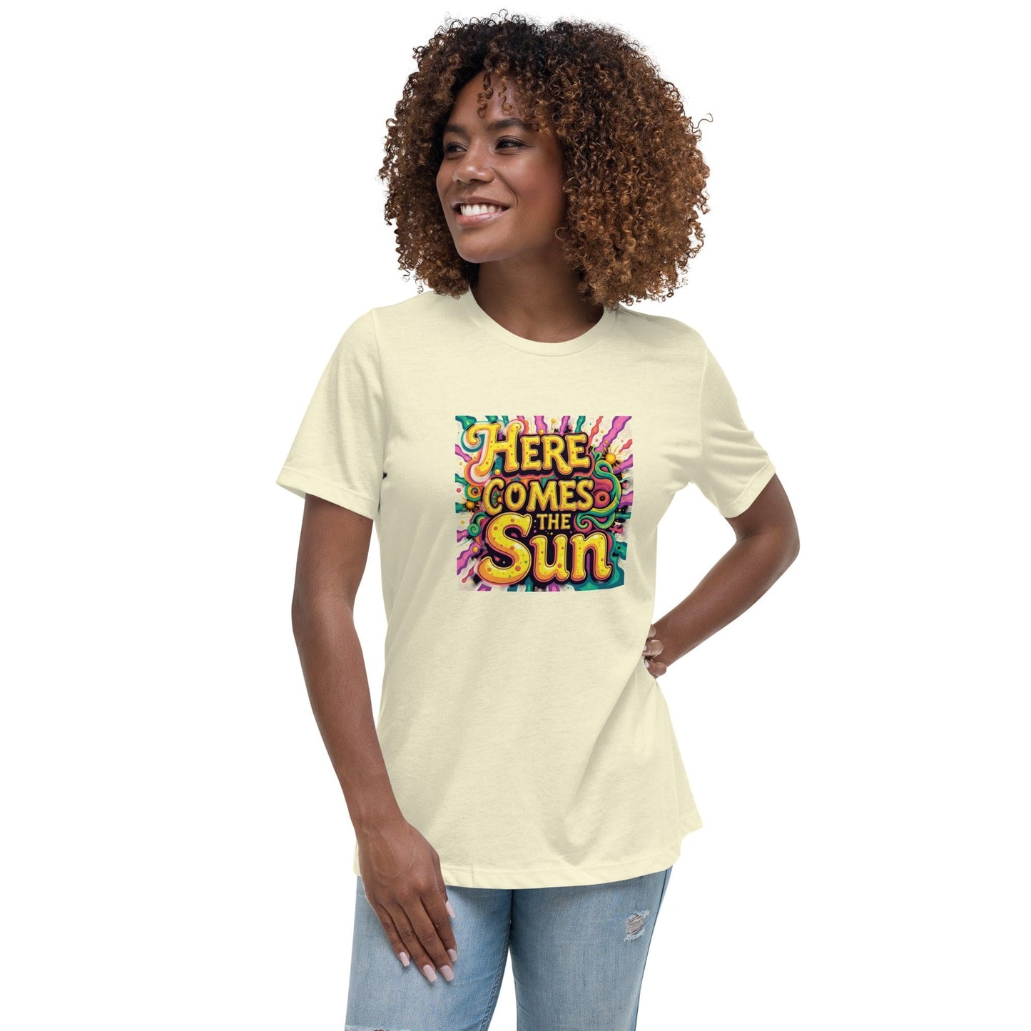 Here Comes the Sun T-Shirt - Retro Psychedelic Graphic Tee | ccanvas - Women’s T-Shirt | Ccanvas
