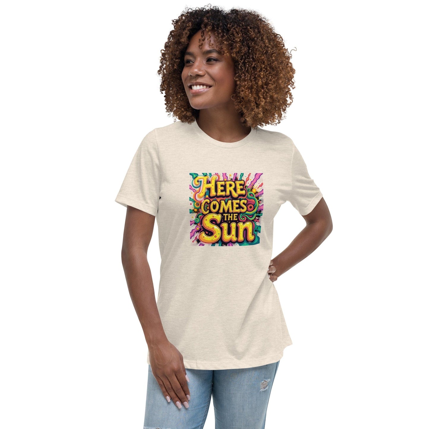 Here Comes the Sun T-Shirt - Retro Psychedelic Graphic Tee | ccanvas - Women’s T-Shirt | Ccanvas