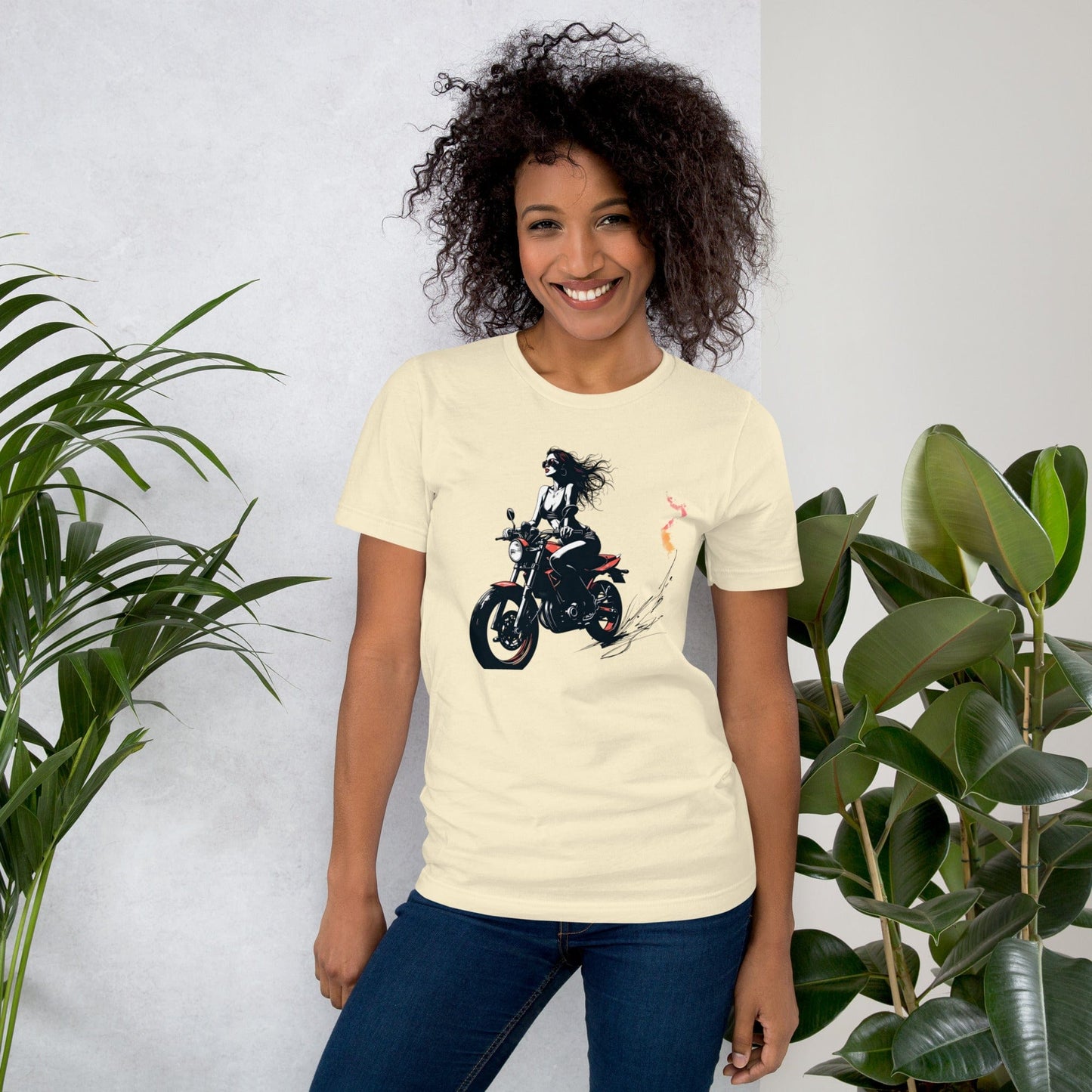 Motorcycle Rebel Woman T-Shirt Bold Graphic Tee | ccanvas - Women’s T-Shirt | Ccanvas