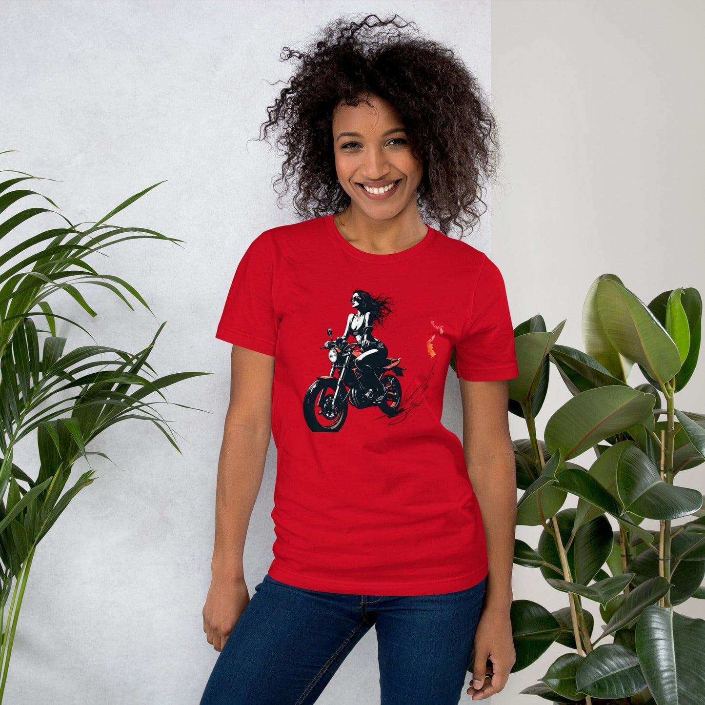 Motorcycle Rebel Woman T-Shirt Bold Graphic Tee | ccanvas - Women’s T-Shirt | Ccanvas