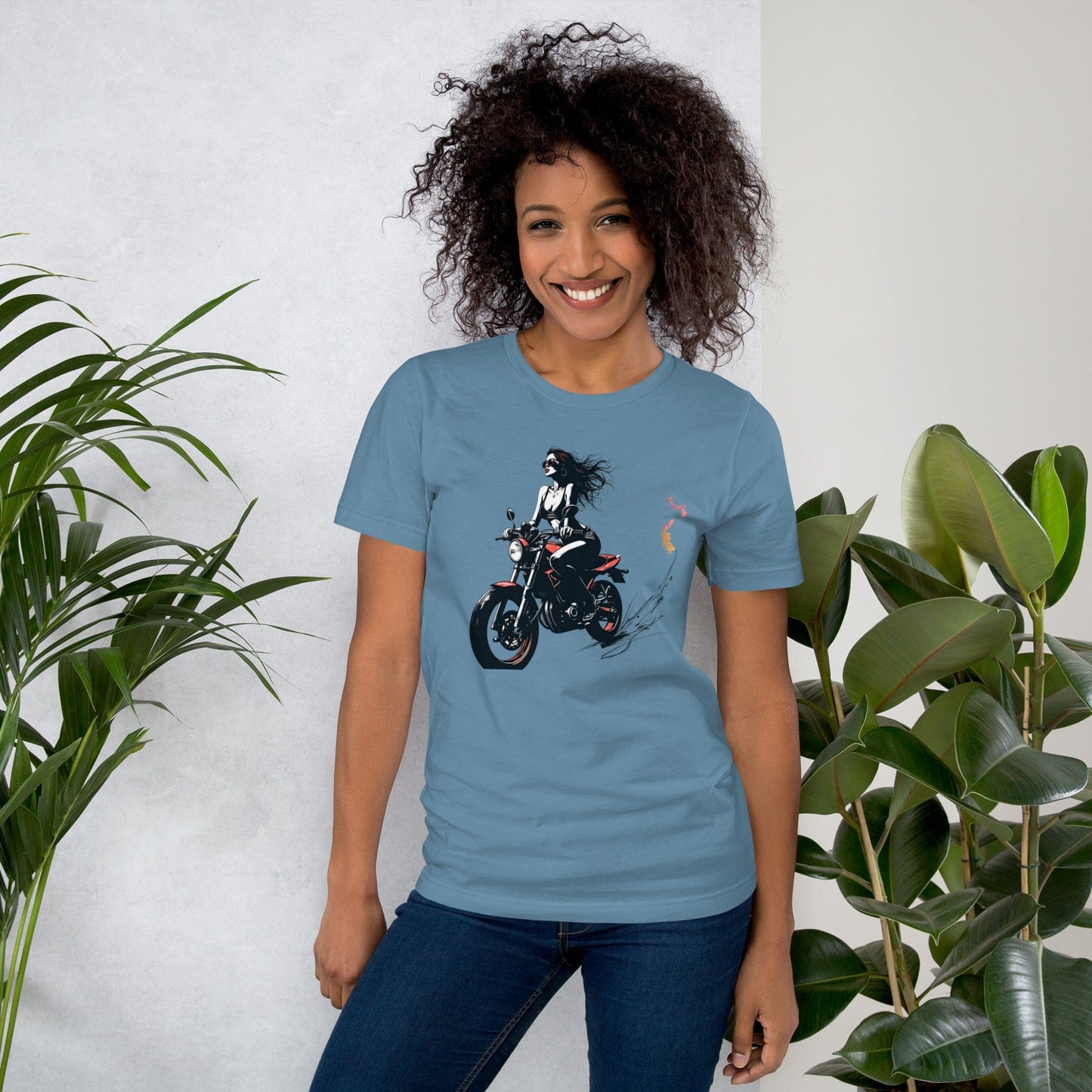 Motorcycle Rebel Woman T-Shirt Bold Graphic Tee | ccanvas - Women’s T-Shirt | Ccanvas